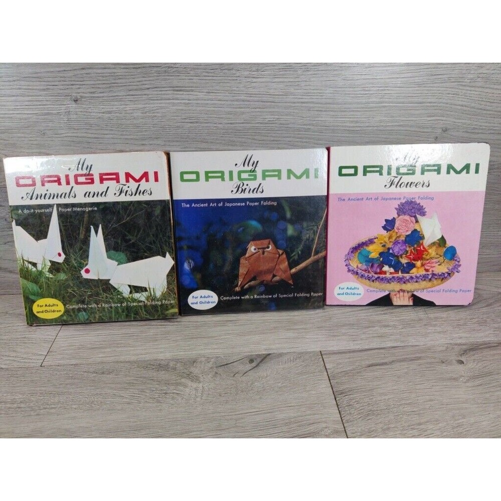 VTG 1964 3 Origami Books Flowers Birds Animals Fishes Japanese Art Joy Zokeisha